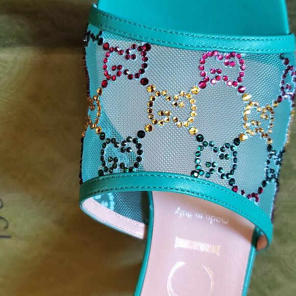 NIB Gucci blue transparent mesh crystal GG sandals IT 39 US 9 - Picture 6 of 9